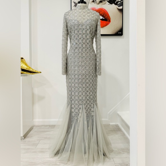 Georges Hobeika Beaded Tulle Shirt Flared Gown Maxi Dress - Picture 7 of 15